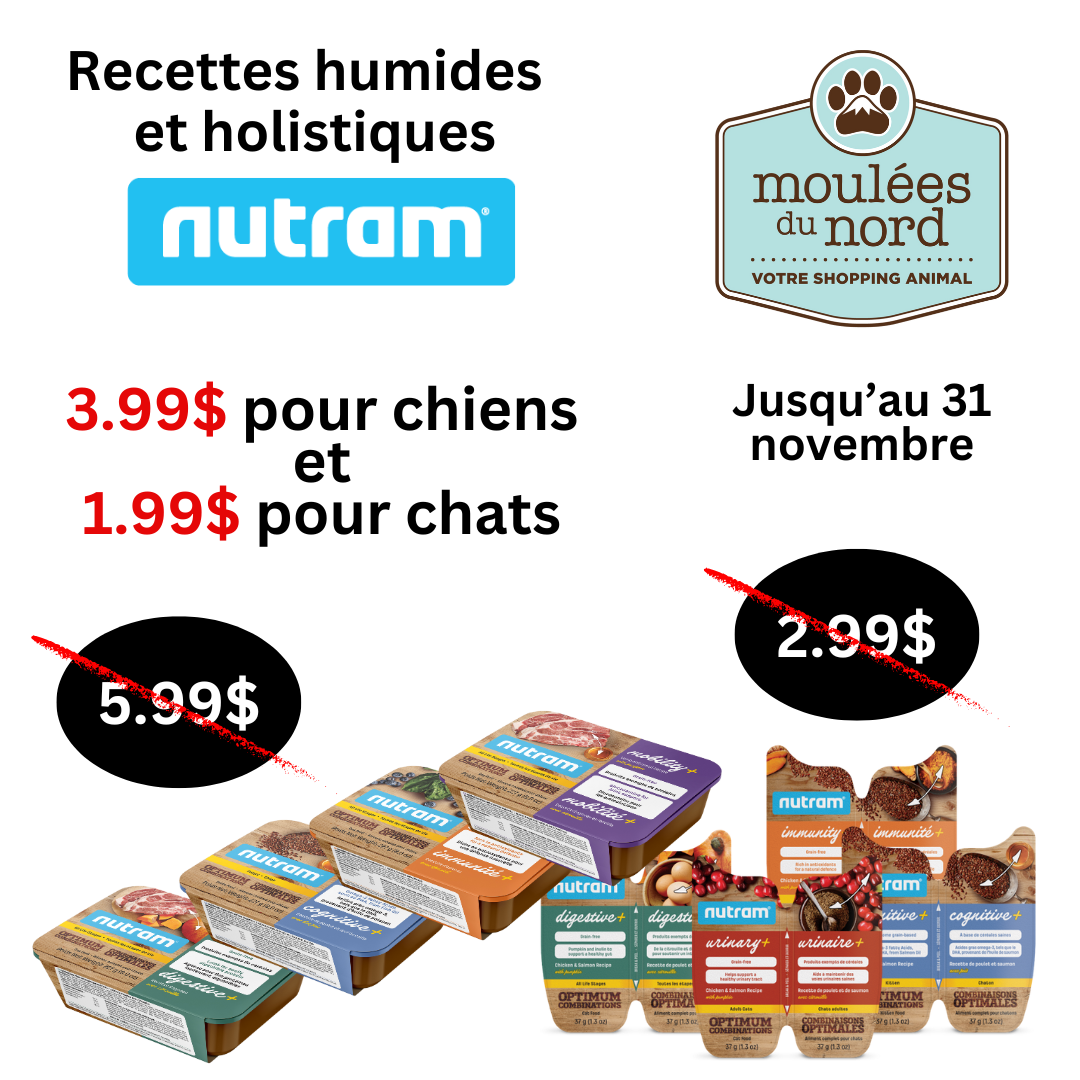 Nutram nourriture humide pour chiens et chats en rabais