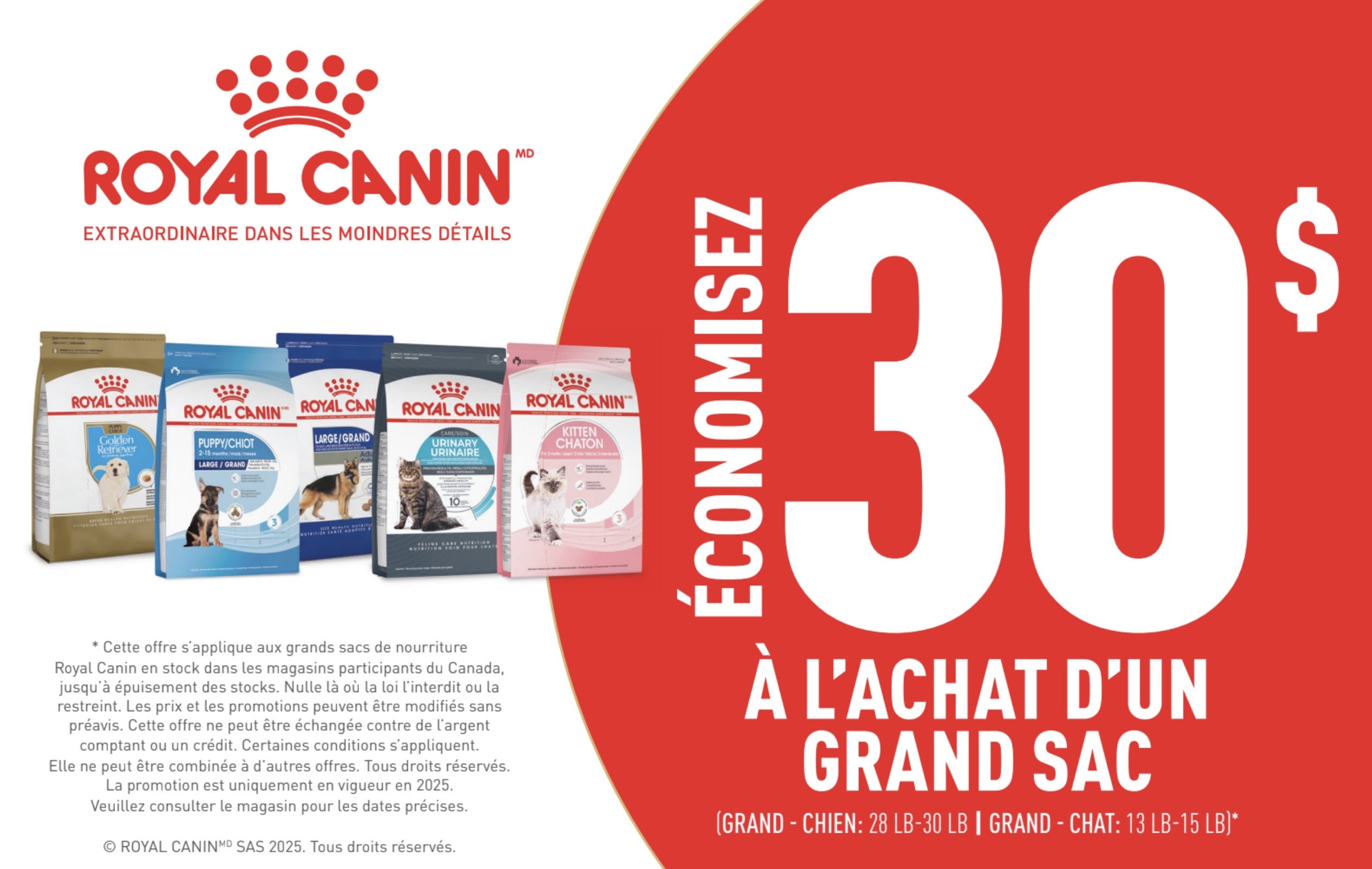 Rabais Royal Canin gros sacs pour chiens et chats