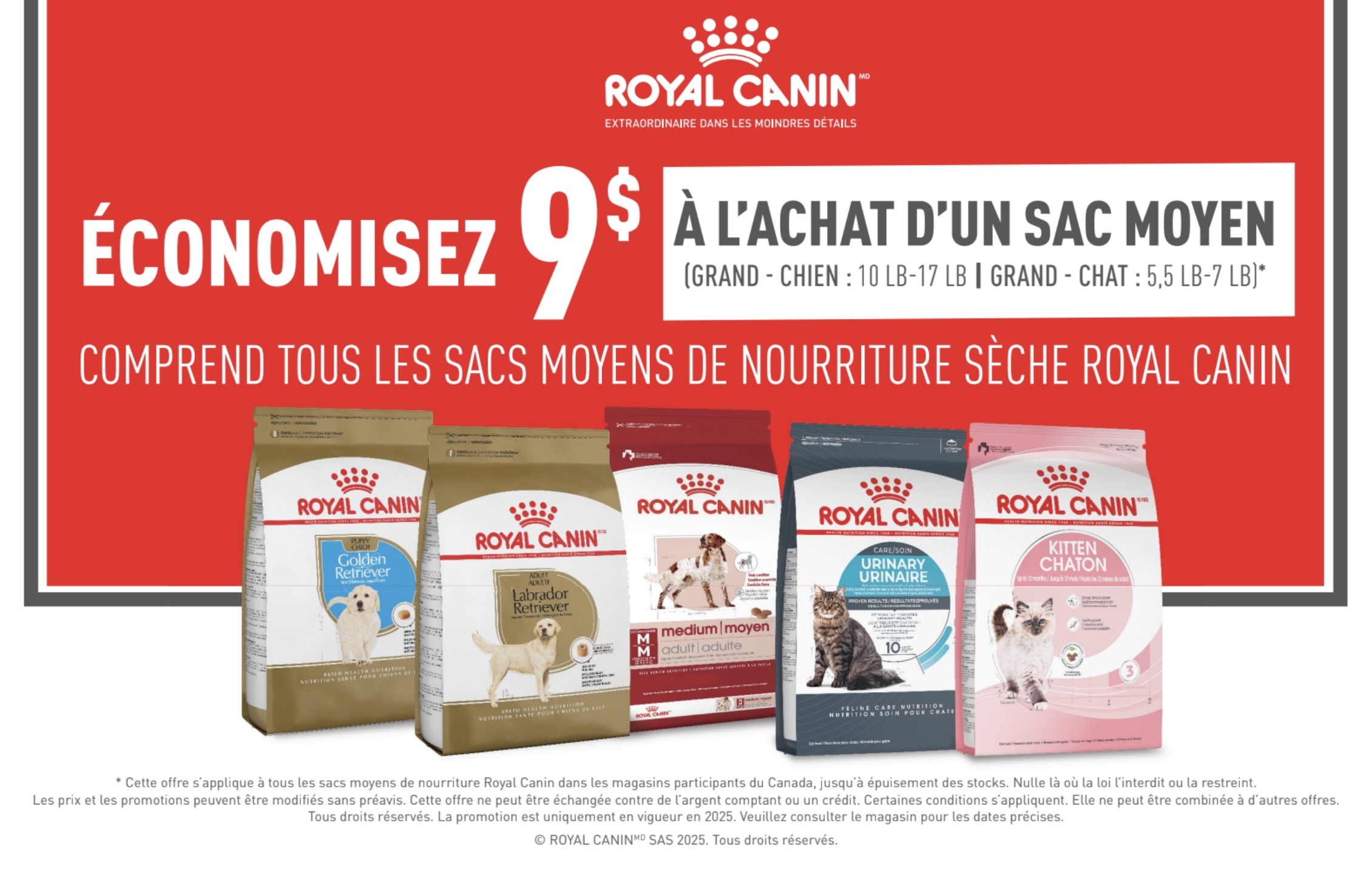 Royal Canin moyen sac rabais mars chiens et chats