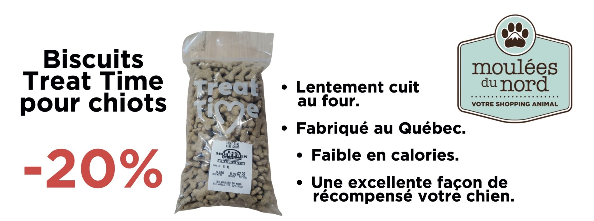 Biscuits pour chiots Treat Time en promotion