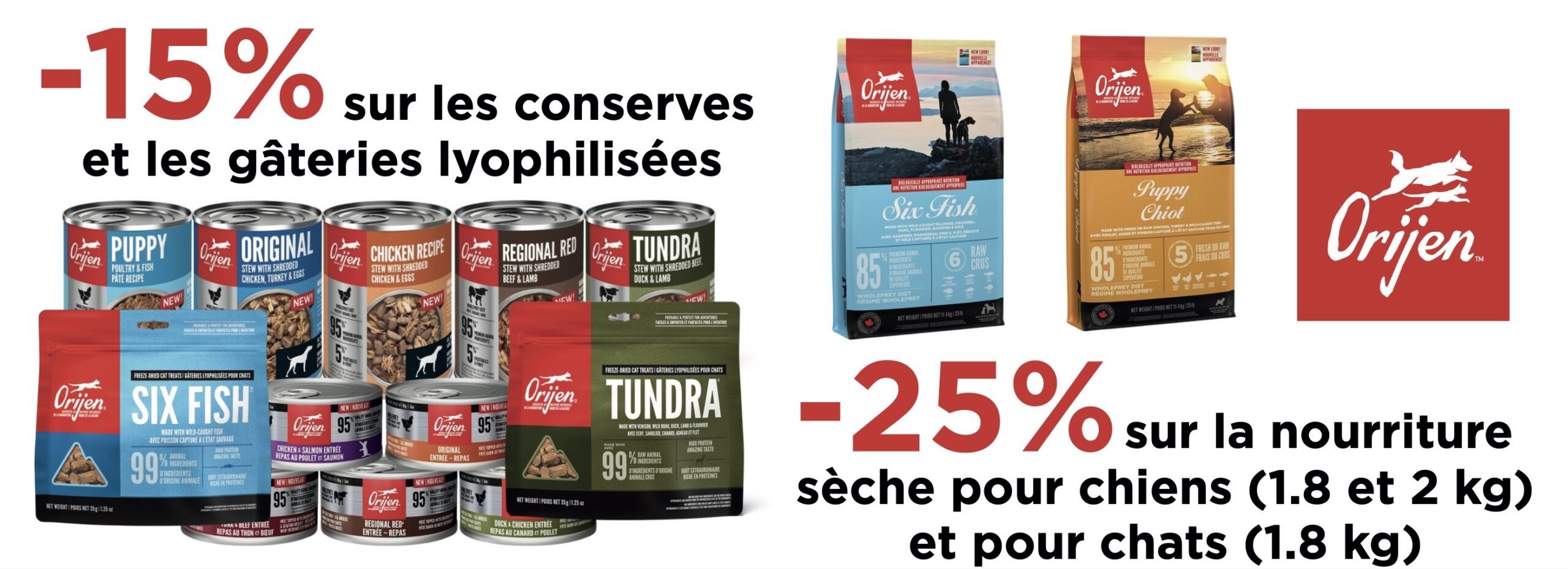 Nourriture conserves et gâteries Orijen en promotion pour mai