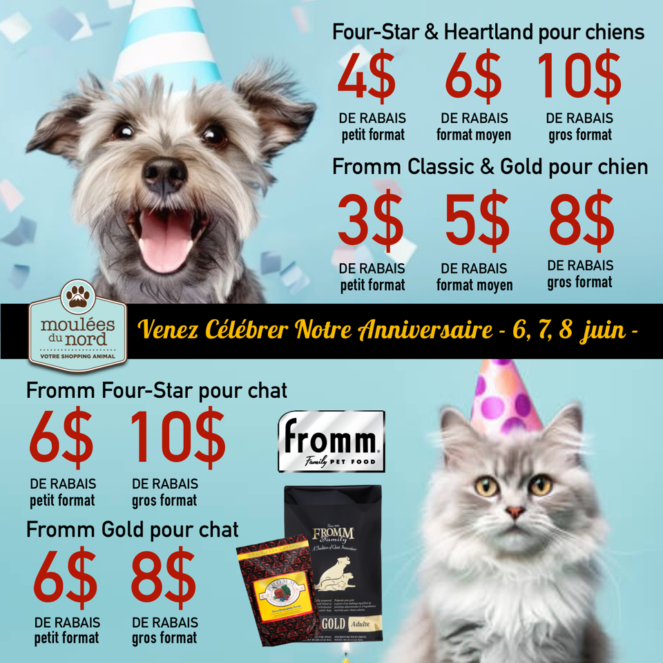 Gros rabais d'anniversaire sur la nourriture Fromm