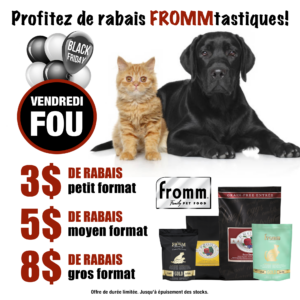 Promotions sur la nourriture Fromm chiens et chats novembre/vendredi fou