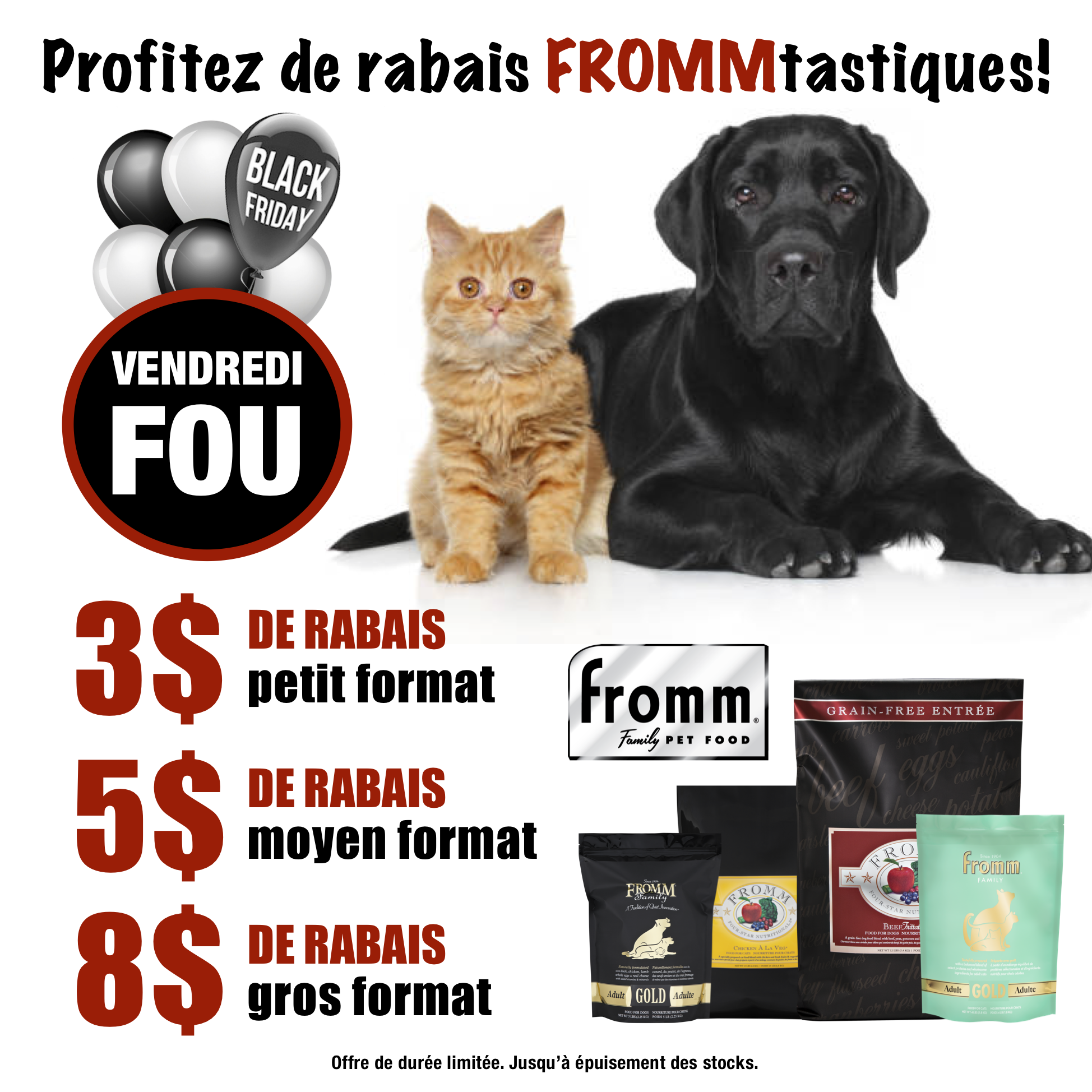 Promotions sur la nourriture Fromm chiens et chats novembre/vendredi fou