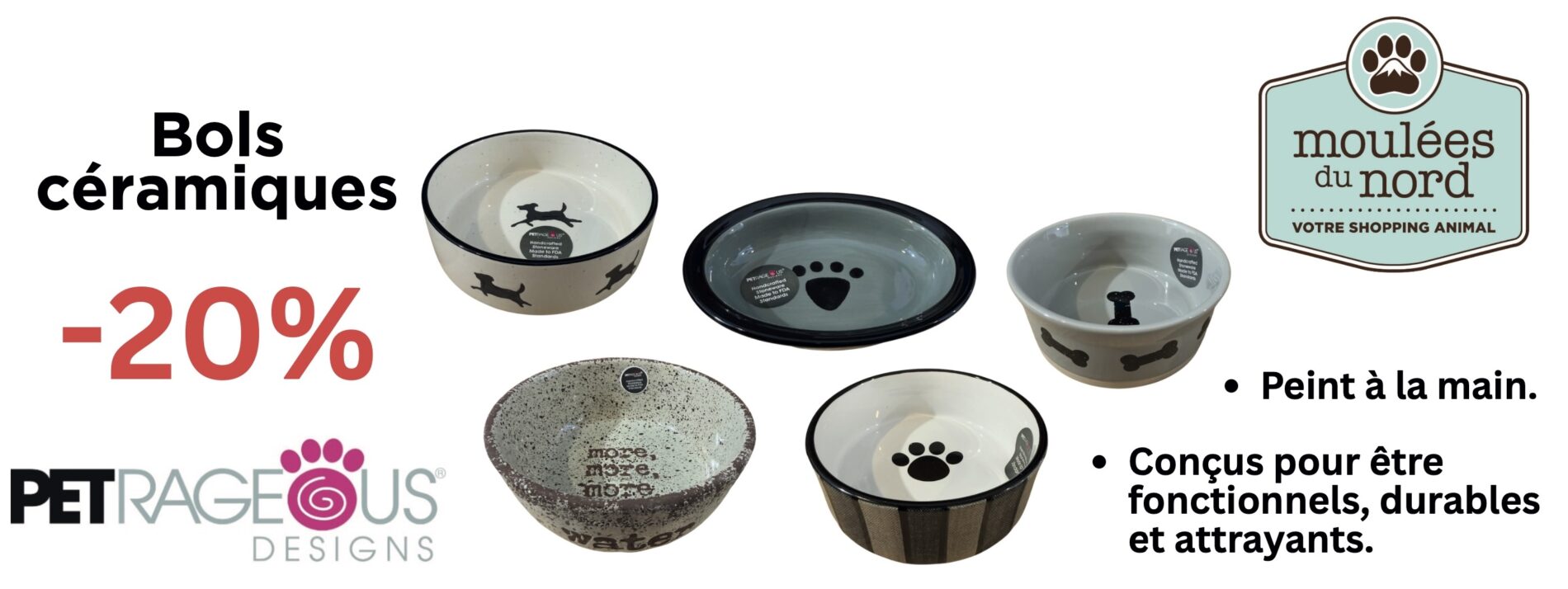 Bols céramiques de PETRAGEOUS pour chiens et chats en promotions novembre