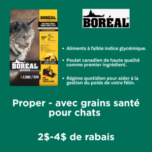 Rabais sur la nourriture Boréal Proper pour chats ce novembre