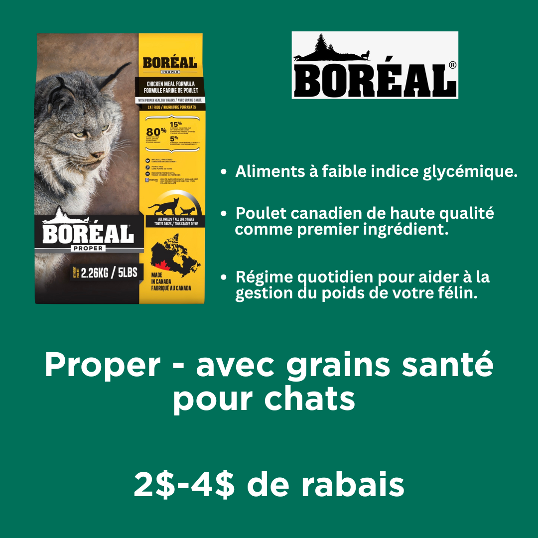Rabais sur la nourriture Boréal Proper pour chats ce novembre