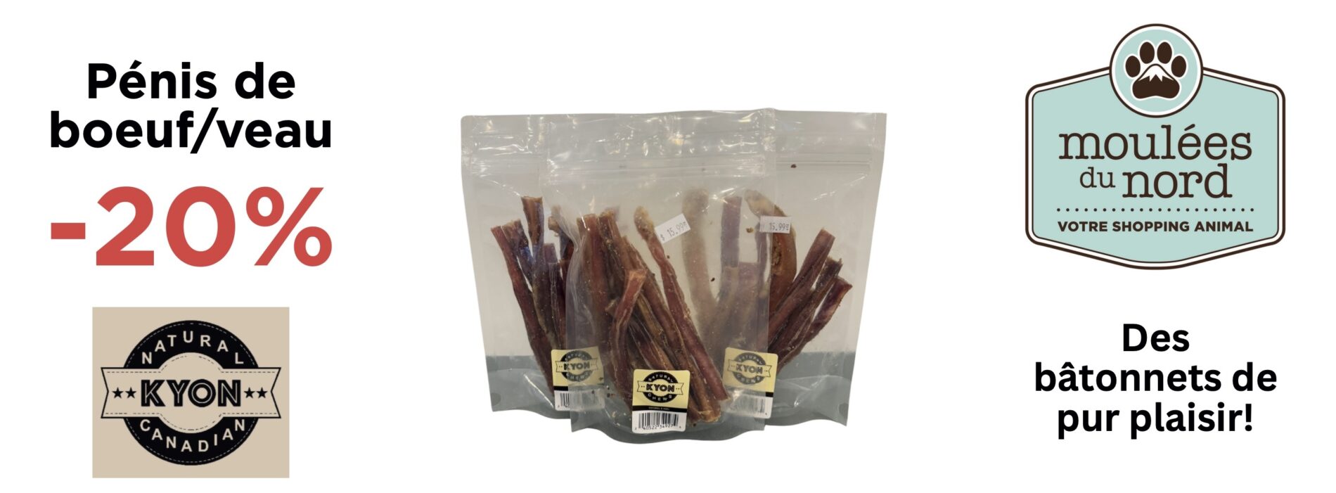 Pénis de boeuf/veau pour chiens en rabais