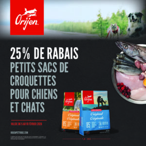 Rabais sur la nourriture Orijen pour chiens et chats