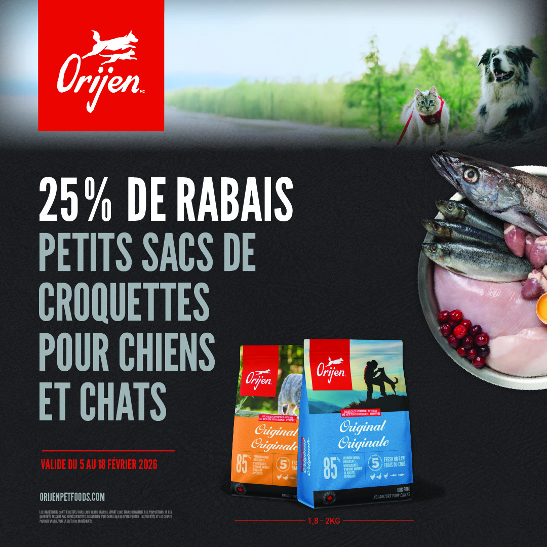 Rabais sur la nourriture Orijen pour chiens et chats