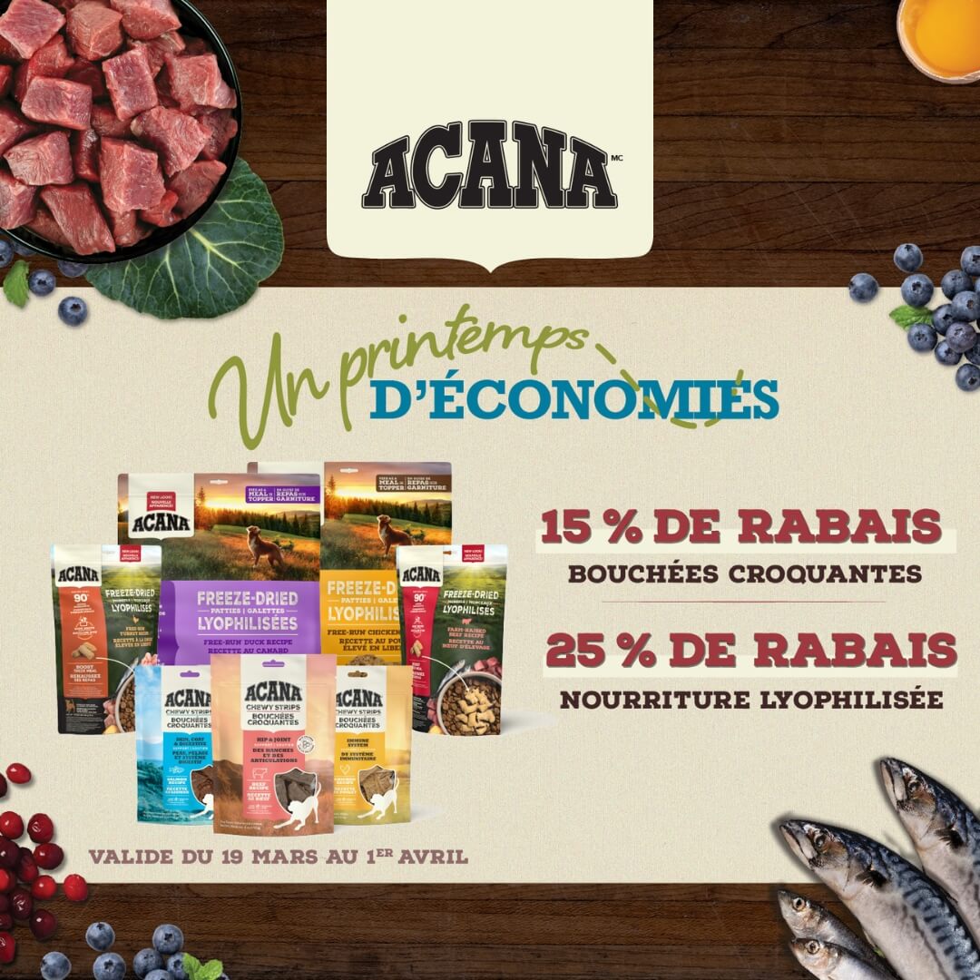 Gâteries et nourriture lyophilisée Acana promo