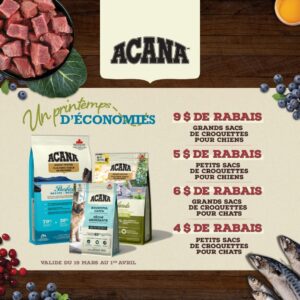 Nourriture Acana pour chiens et chats en promotion