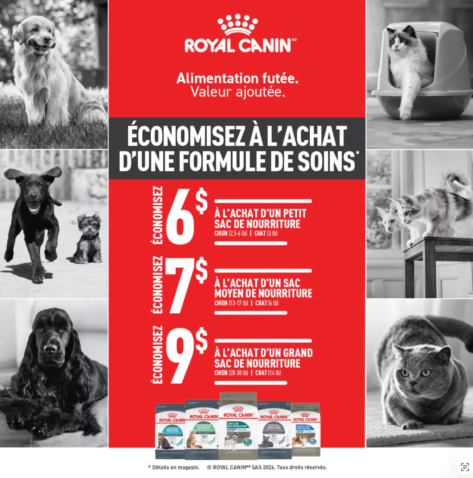 Nourriture Royal Canin formules soins pour chiens et chats en promotion