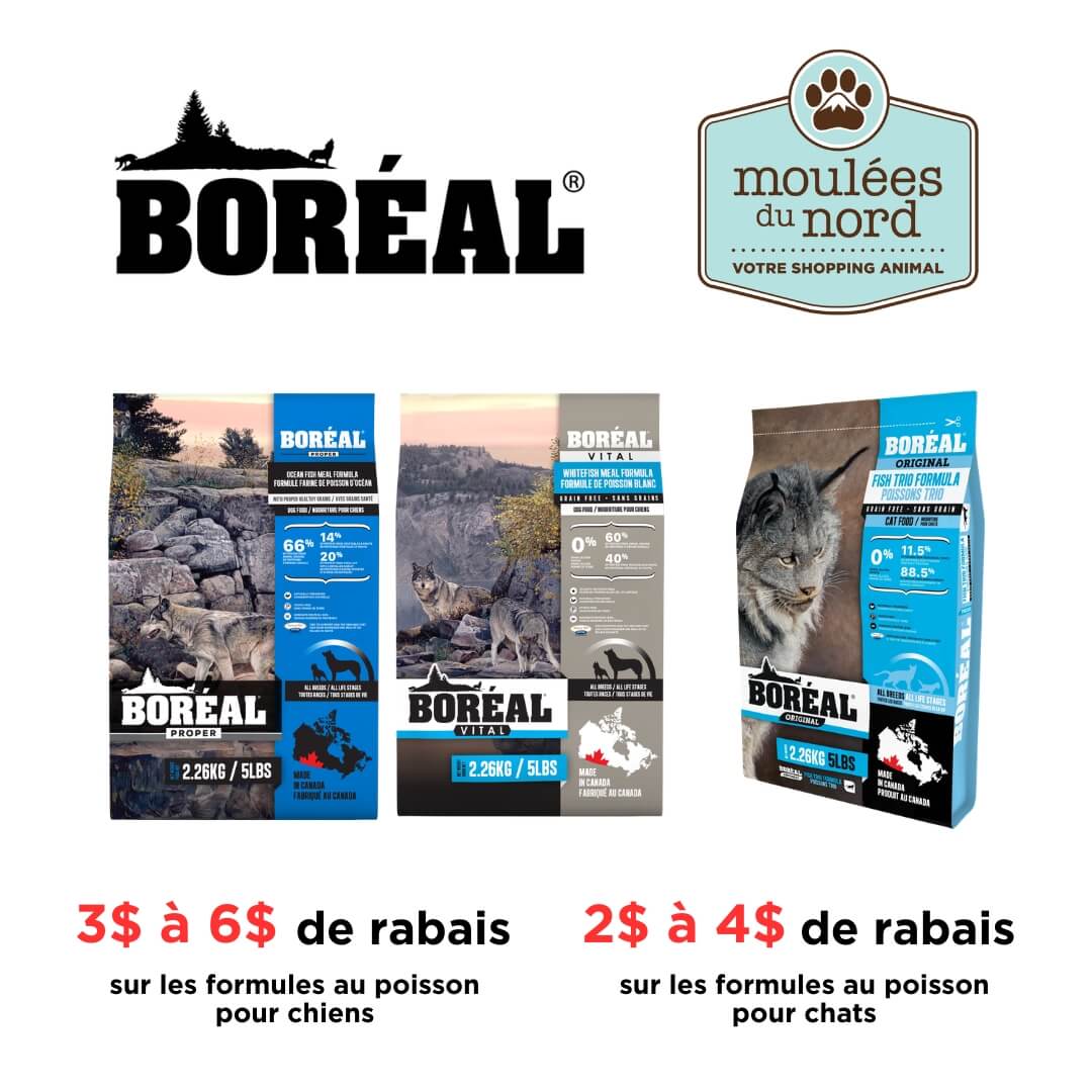 Nourriture Boréal au poisson pour chien et chat en rabais