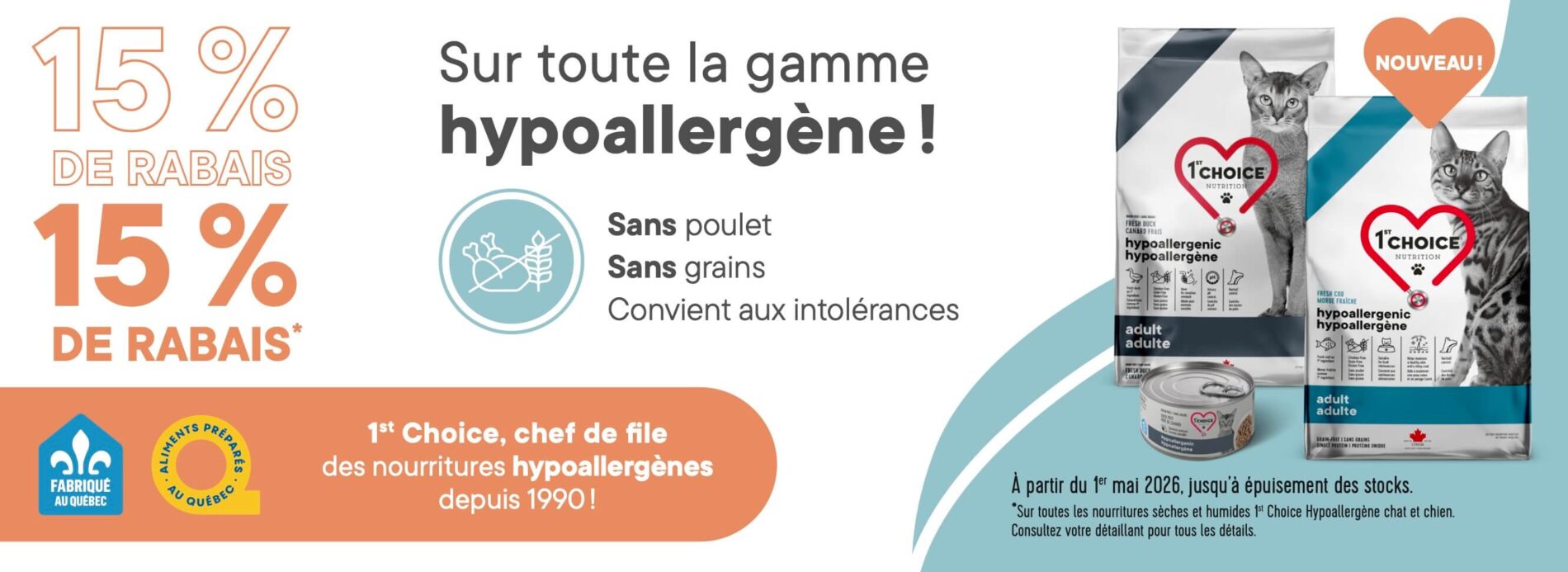 Rabais sur la nourriture hypoallergène pour chats 1st Choice