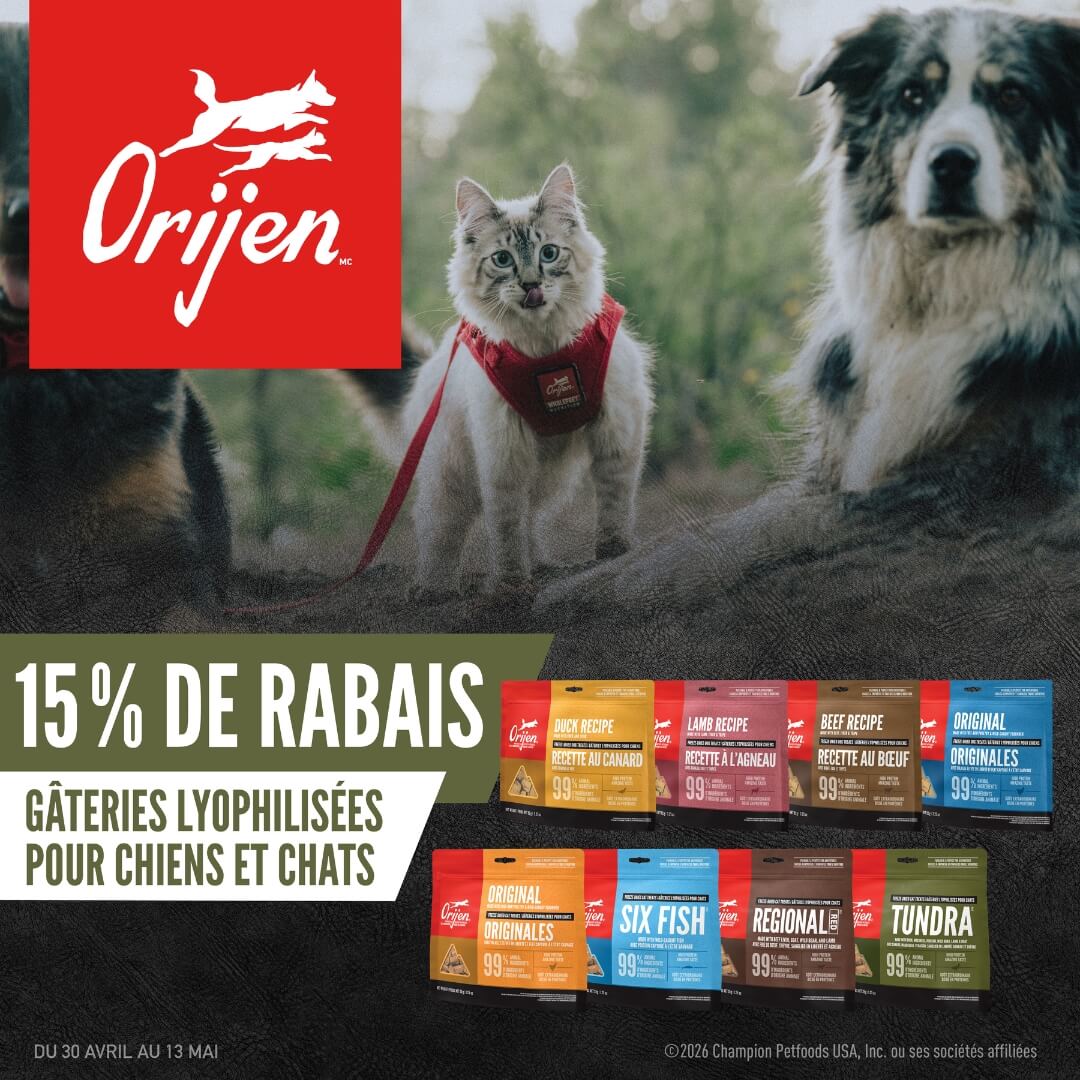 Promotions sur les gâteries Orijen lyophilisées pour chiens et chats