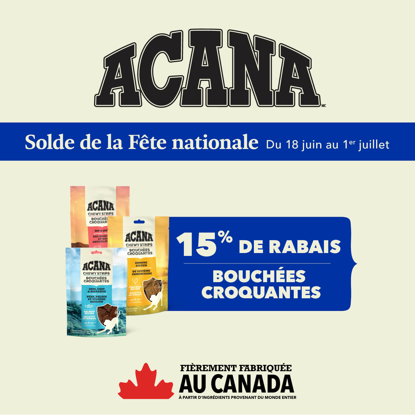 Promotions sur les gâteries Acana bouchées croquantes pour chiens