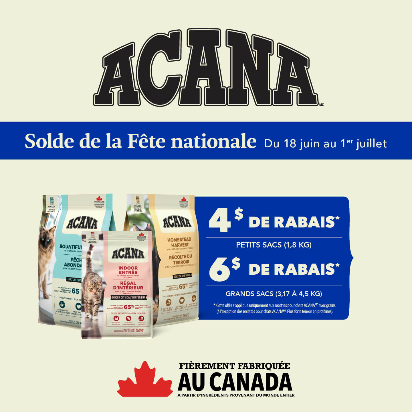Gros rabais sur nourriture Acana Classic pour chats