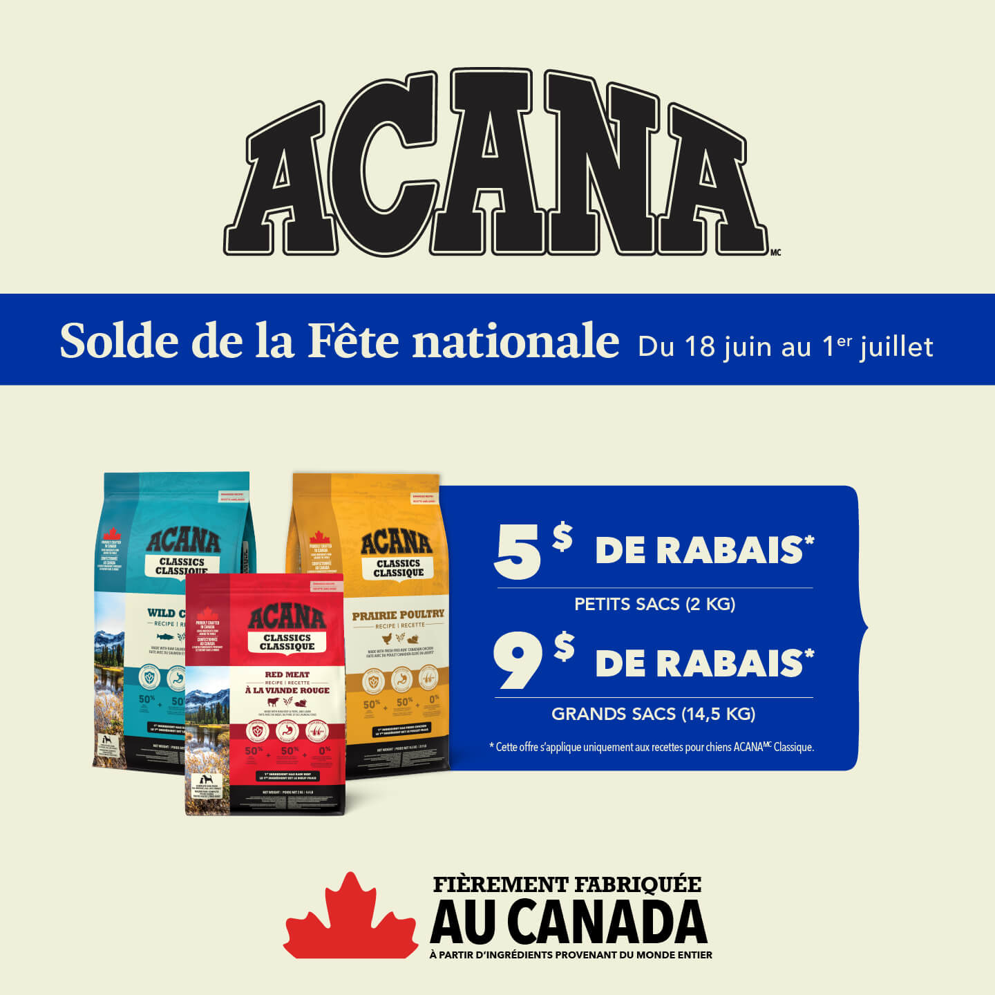 Gros rabais sur nourriture Acana Classic pour chiens