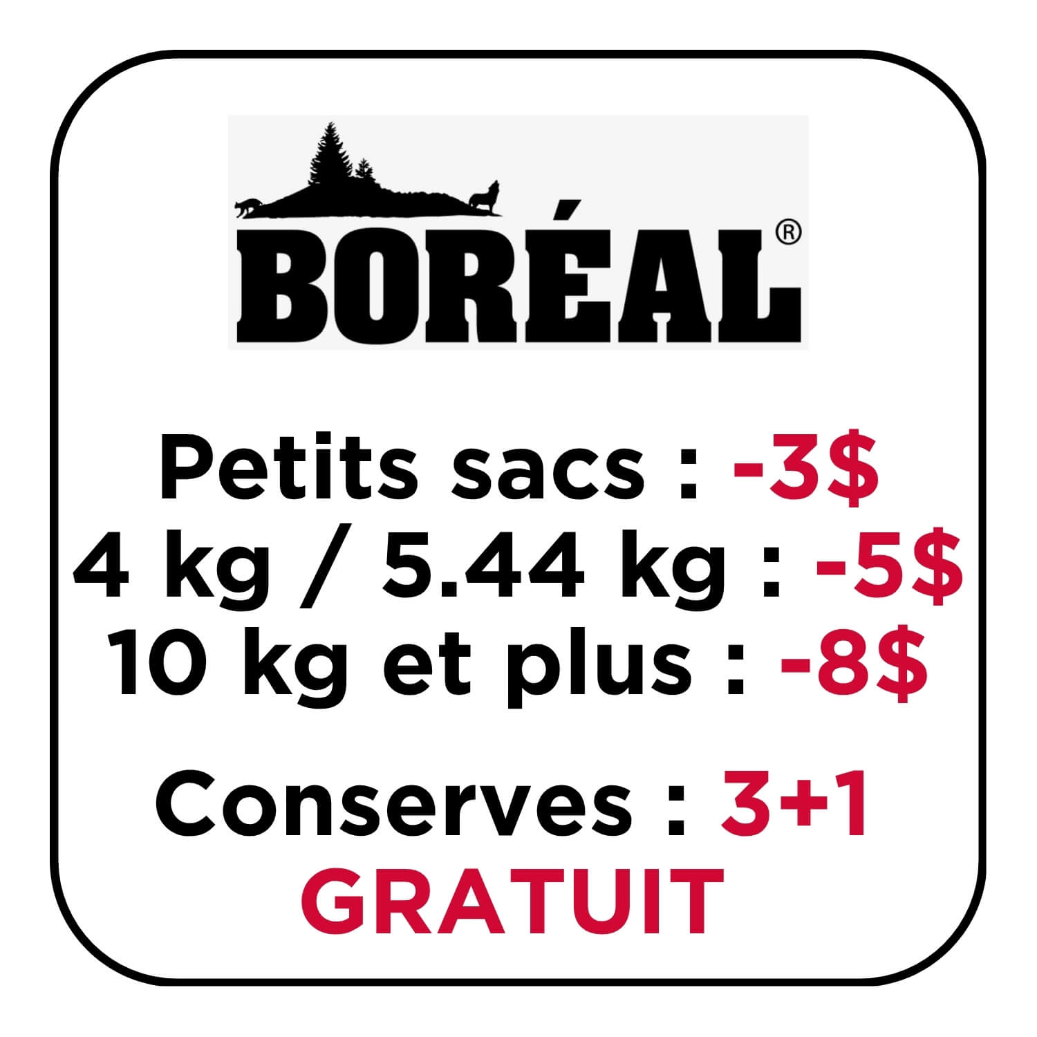 Promotion d'anniversaire nourriture chiens chat Boréal