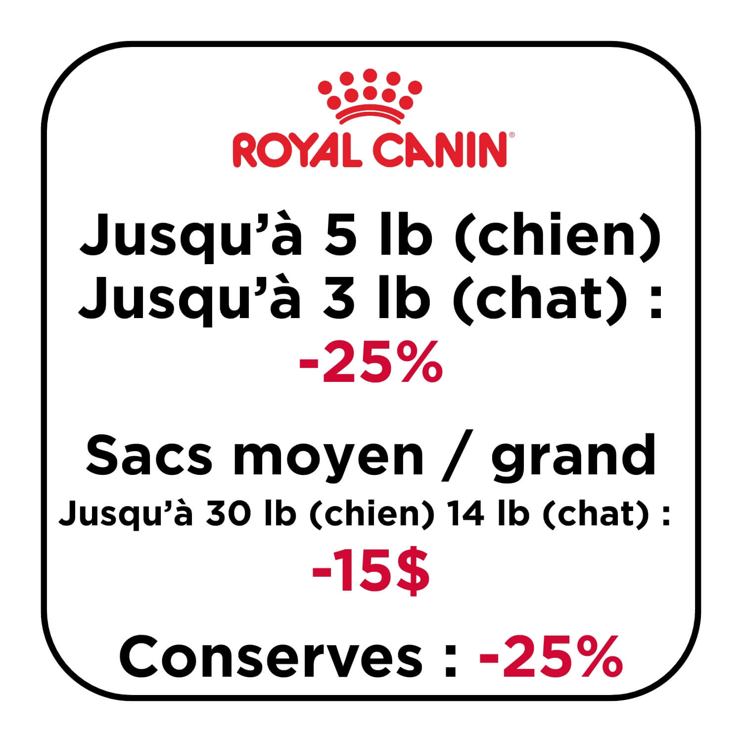 Escompte sur la nourriture chiens et chats de Royal Canin