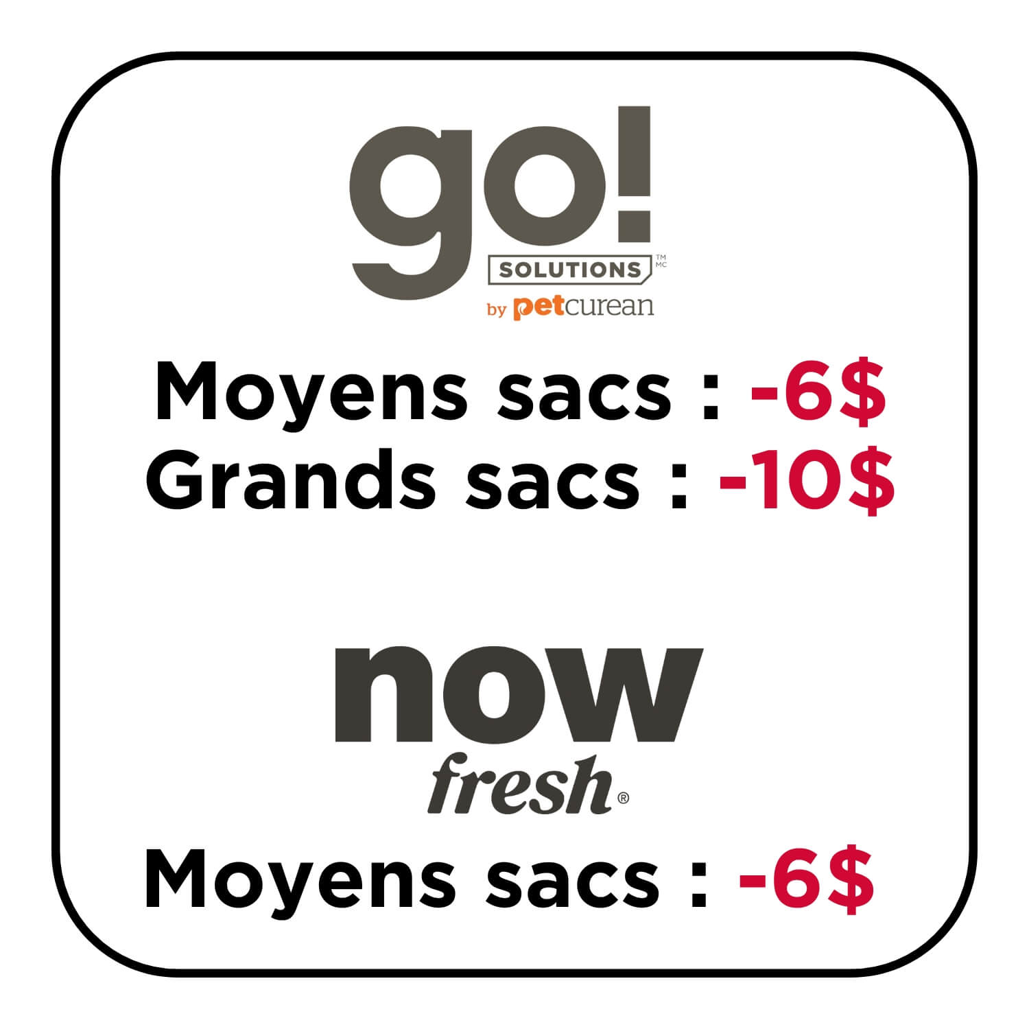 Gros rabais sur nourriture go! solutions et NowFresh chats et chiens