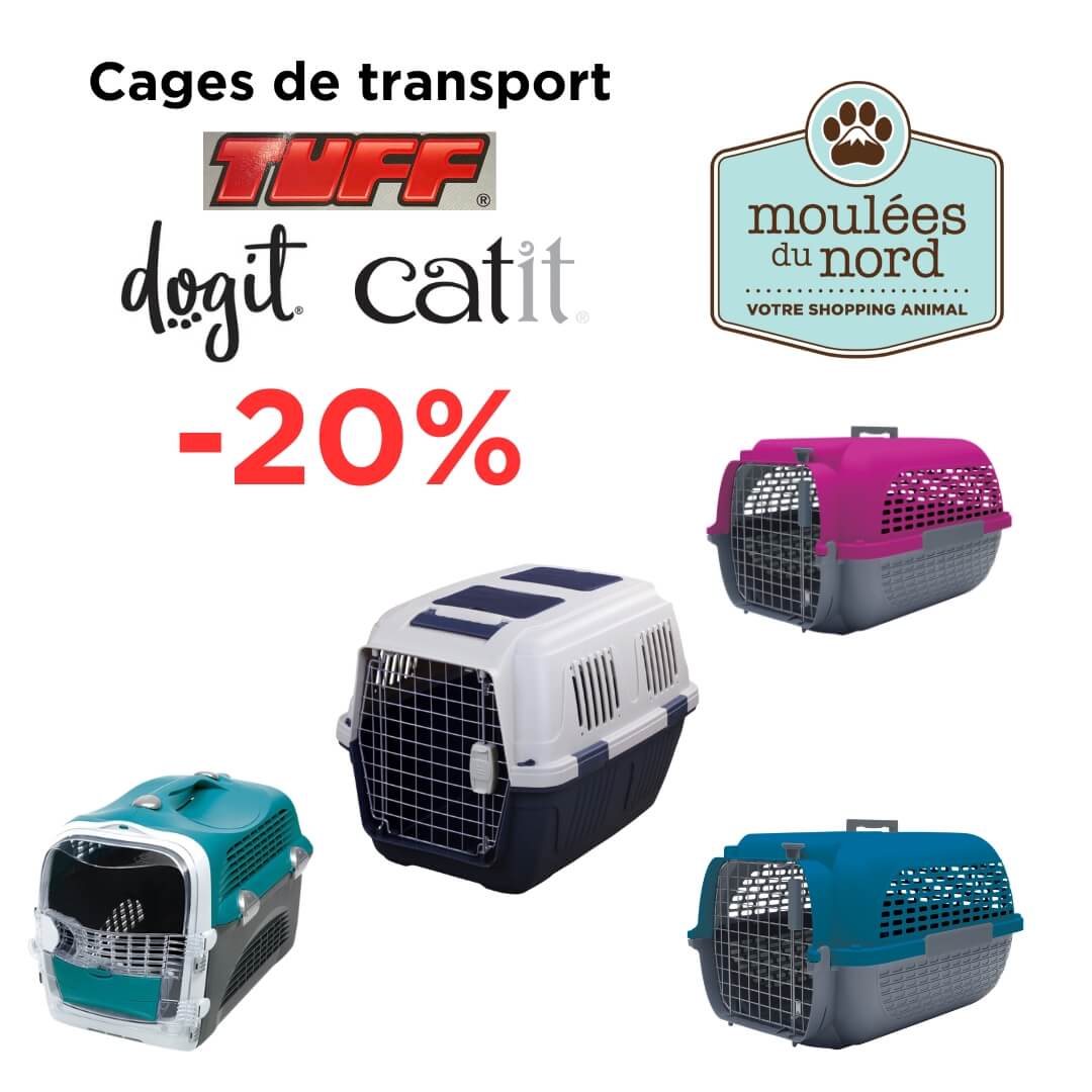Cages de transport chiens et chats de Catit, Dogit et Tuff, en escomptes ce juillet