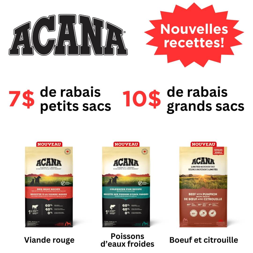 Nouvelles recettes nourriture Acana pour chiens en rabais