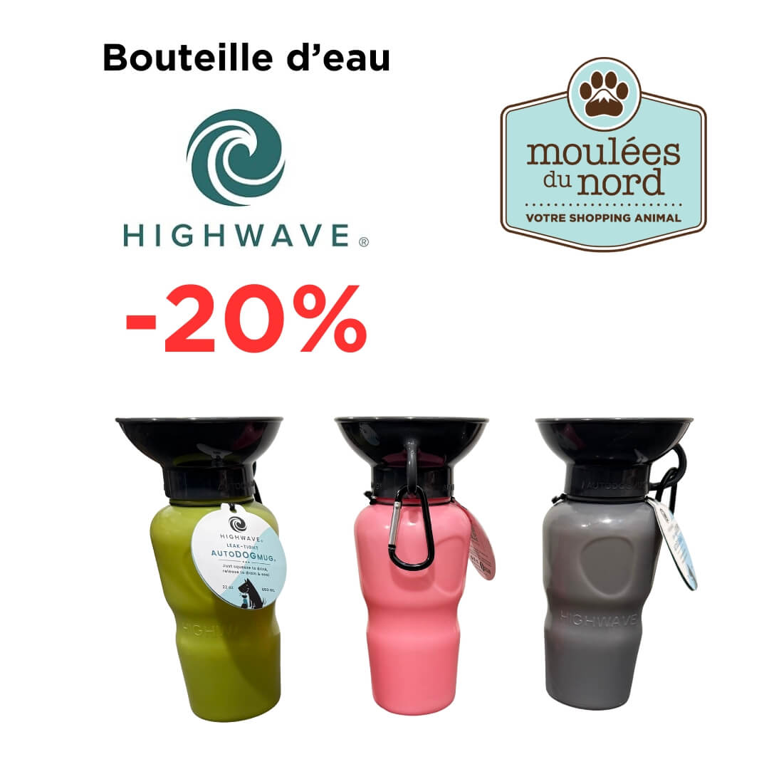 Promotion d'août sur les bouteilles d'eau HIGHWAVE pour chien