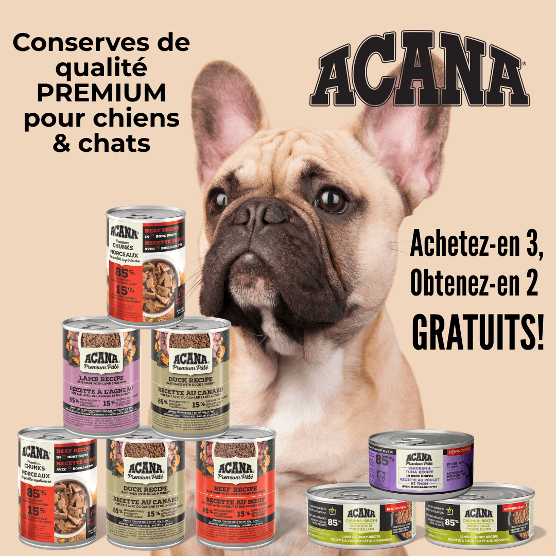 Promotion sur nourriture humide Acana chien et chat août