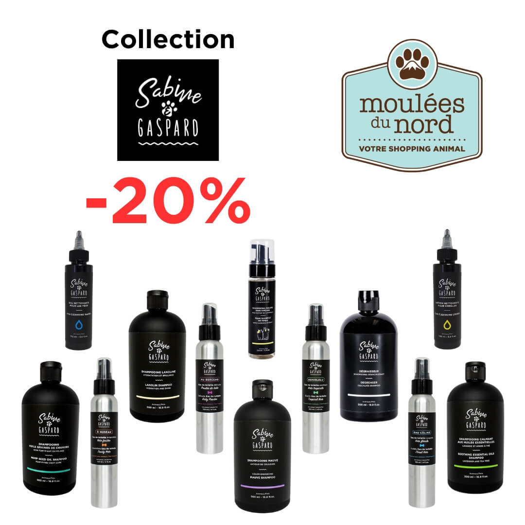 Promotion sur toute la collection de produits de toilettage naturelle de Sabine & Gaspard pour les chiens et chats