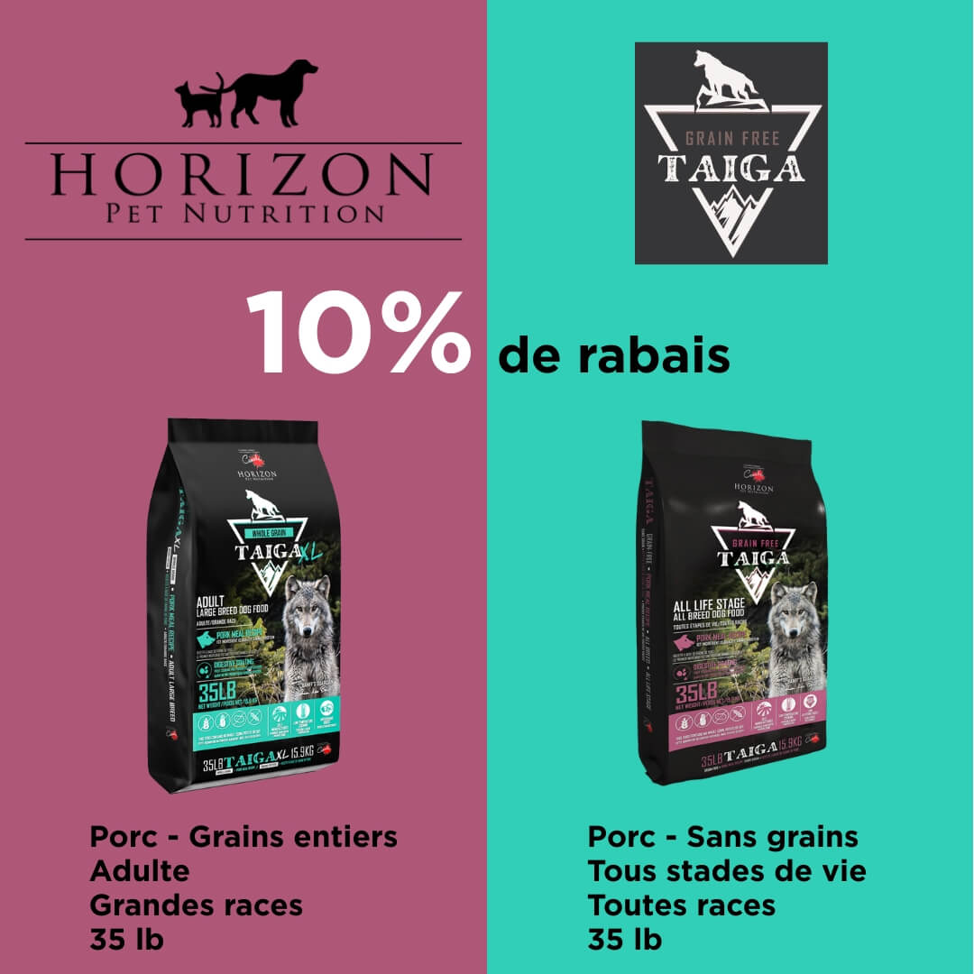 Gros rabais sur la nourriture Taiga 35lb porc pour chien