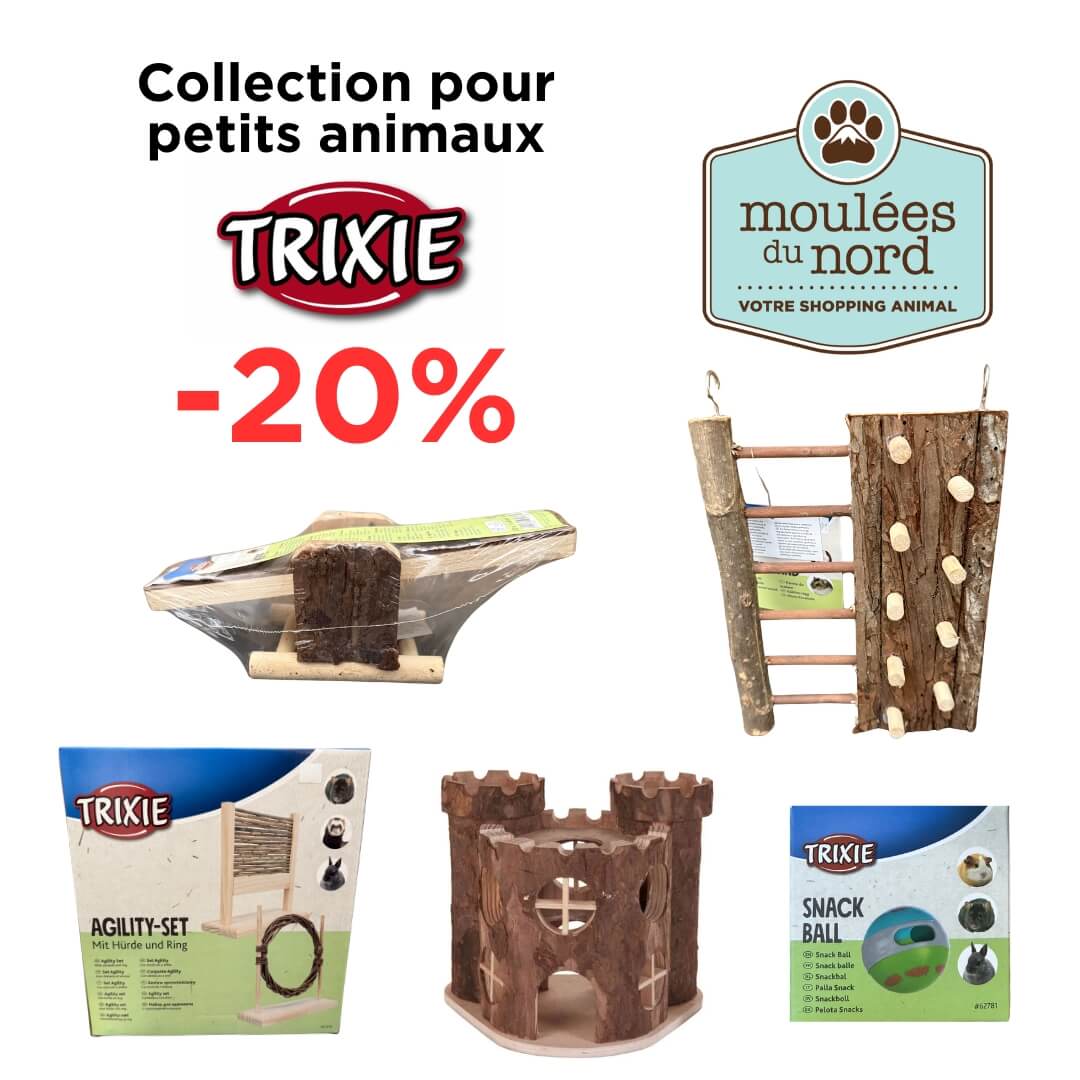 Promotion sur la collection de jouets et accessoires Trixie pour les petits animaux: hamster, lapin, furret, souris, rat