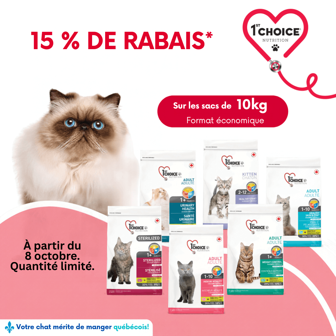 Promotions sur les grands sacs 1st Choice nourriture pour chats chez Moulées du Nord à Sainte-Adèle