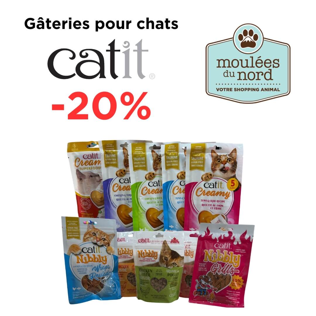 Gâteries savoureuse pour chats en promotion chez Moulées du Nord en novembre